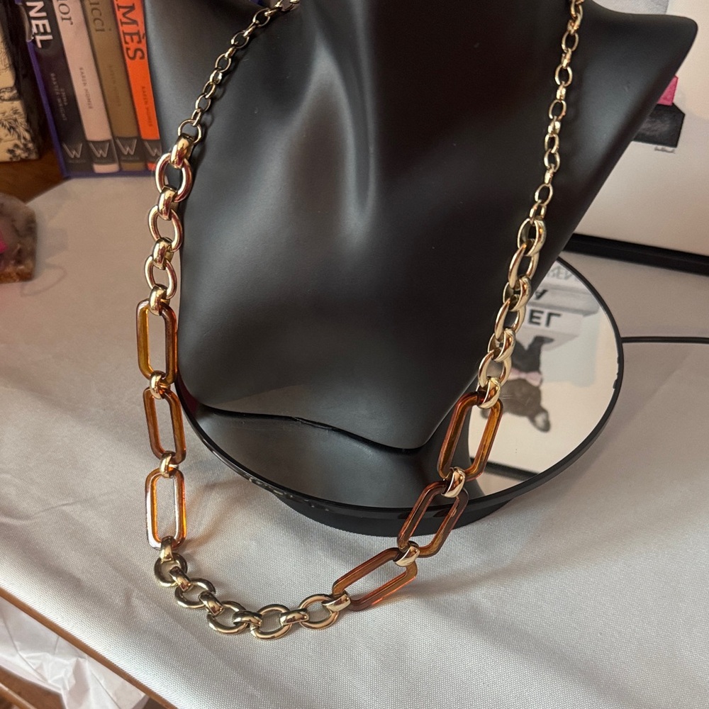 Chic Gold and Brown Link Necklace - Picture 3 of 3